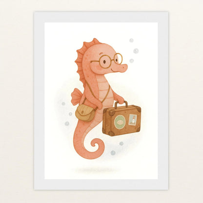 Suri das Seepferdchen - Motiv: "Reisen" Poster mit Holzrahmen von tinylearner