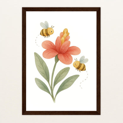 Bibi die Biene - Motiv: "Blume" Poster mit Holzrahmen von tinylearner