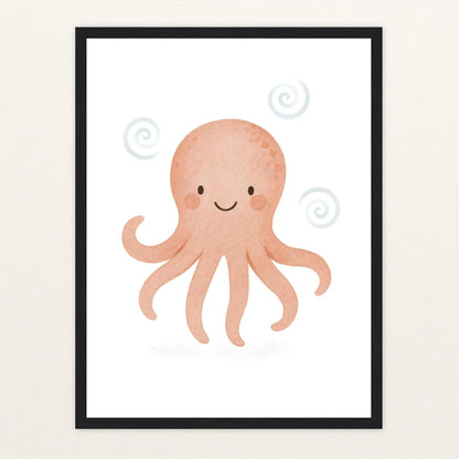 Tilli der Tintenfisch Poster mit Holzrahmen von tinylearner
