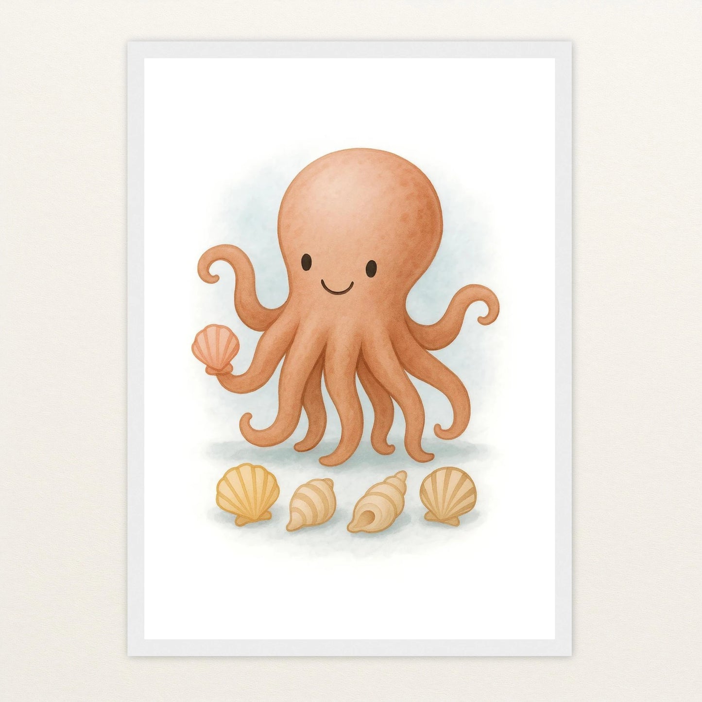 Tilli der Tintenfisch - Motiv: "Muscheln" Poster mit Holzrahmen von tinylearner