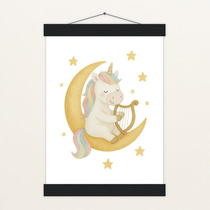 Luni das Einhorn - Motiv: "Mond" Poster mit Leisten von tinylearner