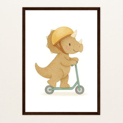 Dinosaurier Triceratops - Motiv: "Roller" Poster mit Holzrahmen von tinylearner