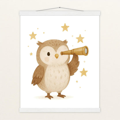 Emmi die Eule - Motiv: "Fernglas" Poster mit Leisten von tinylearner