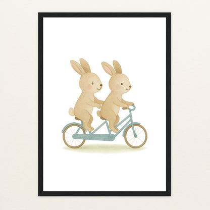 Holly der Hase - Motiv: "Tandem" Poster mit Holzrahmen von tinylearner