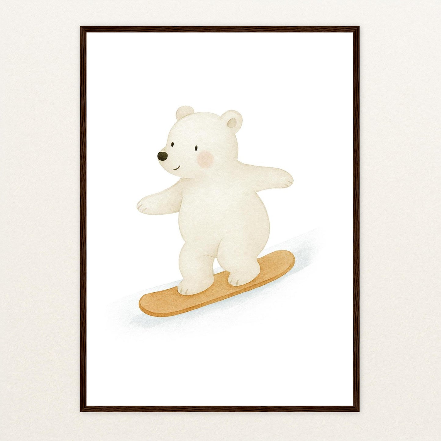 Pummel der Polarbär - Motiv: "Snowboard" Poster mit Holzrahmen von tinylearner