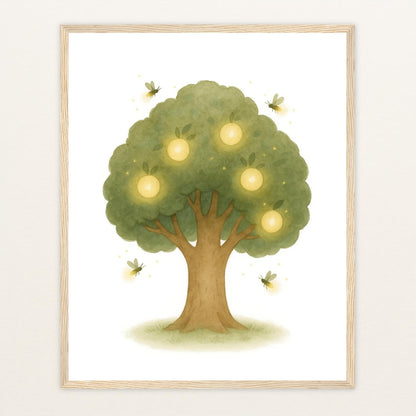 Leuchtbaum Poster mit Holzrahmen von tinylearner