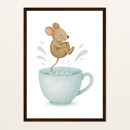 Mimi die Maus - Motiv: "Pool" Poster mit Holzrahmen von tinylearner