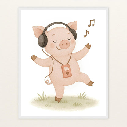 Susi das Schwein - Motiv: "Musik" Poster mit Holzrahmen von tinylearner