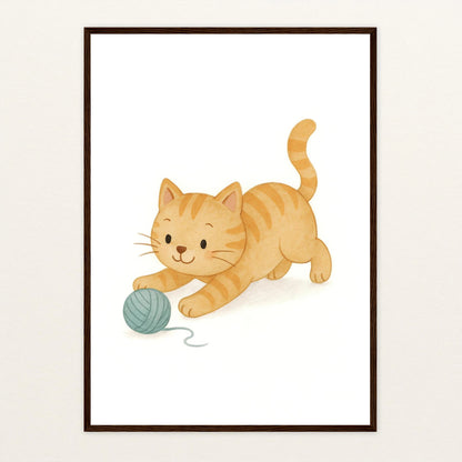 Kira die Katze - Motiv: "Wolle" Poster mit Holzrahmen von tinylearner