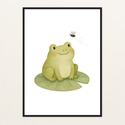 Flocke der Frosch - Motiv: "Fliege" Poster mit Holzrahmen von tinylearner