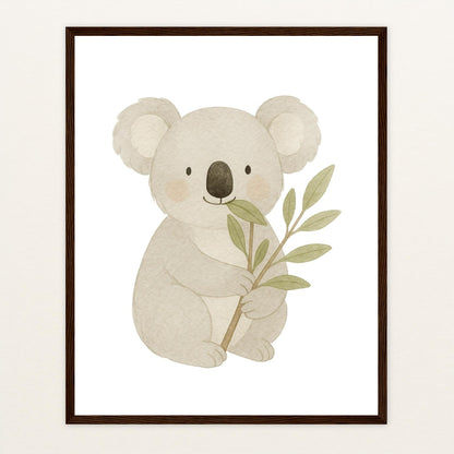 Kori der Koala - Motiv: "Eukalyptus" Poster mit Holzrahmen von tinylearner