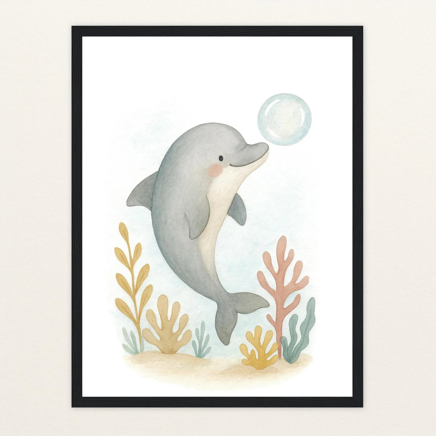 Dora der Delfin - Motiv: "Luftblase" Poster mit Holzrahmen von tinylearner