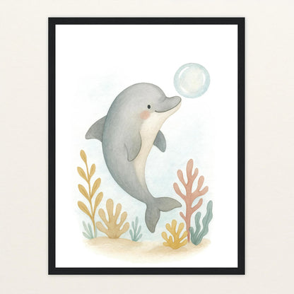 Dora der Delfin - Motiv: "Luftblase" Poster mit Holzrahmen von tinylearner