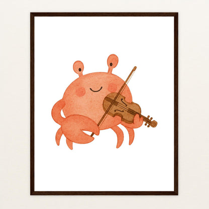 Krabbi der Krebs - Motiv: "Geige" Poster mit Holzrahmen von tinylearner
