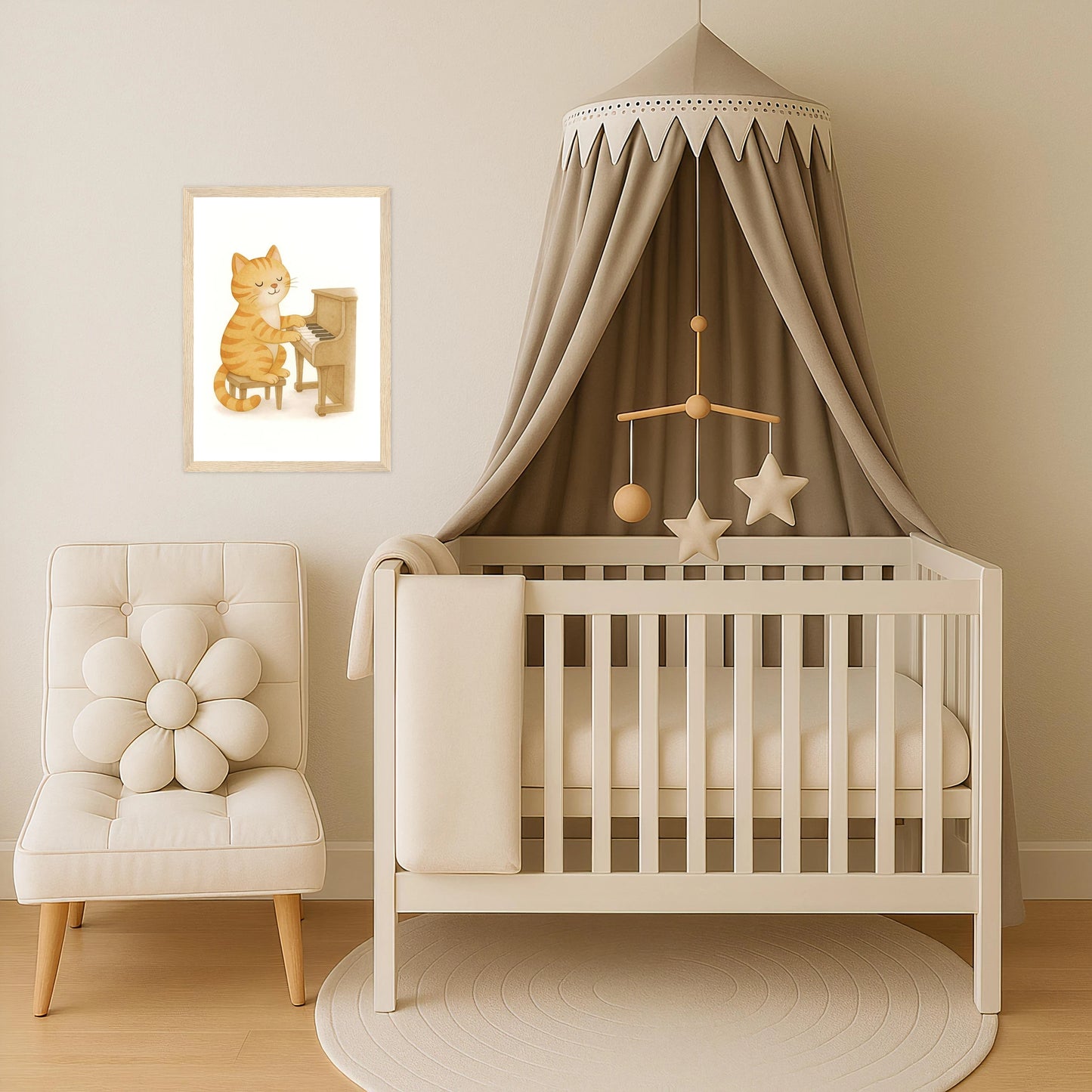 Kira die Katze - Motiv: "Klavier" Poster mit Holzrahmen von tinylearner