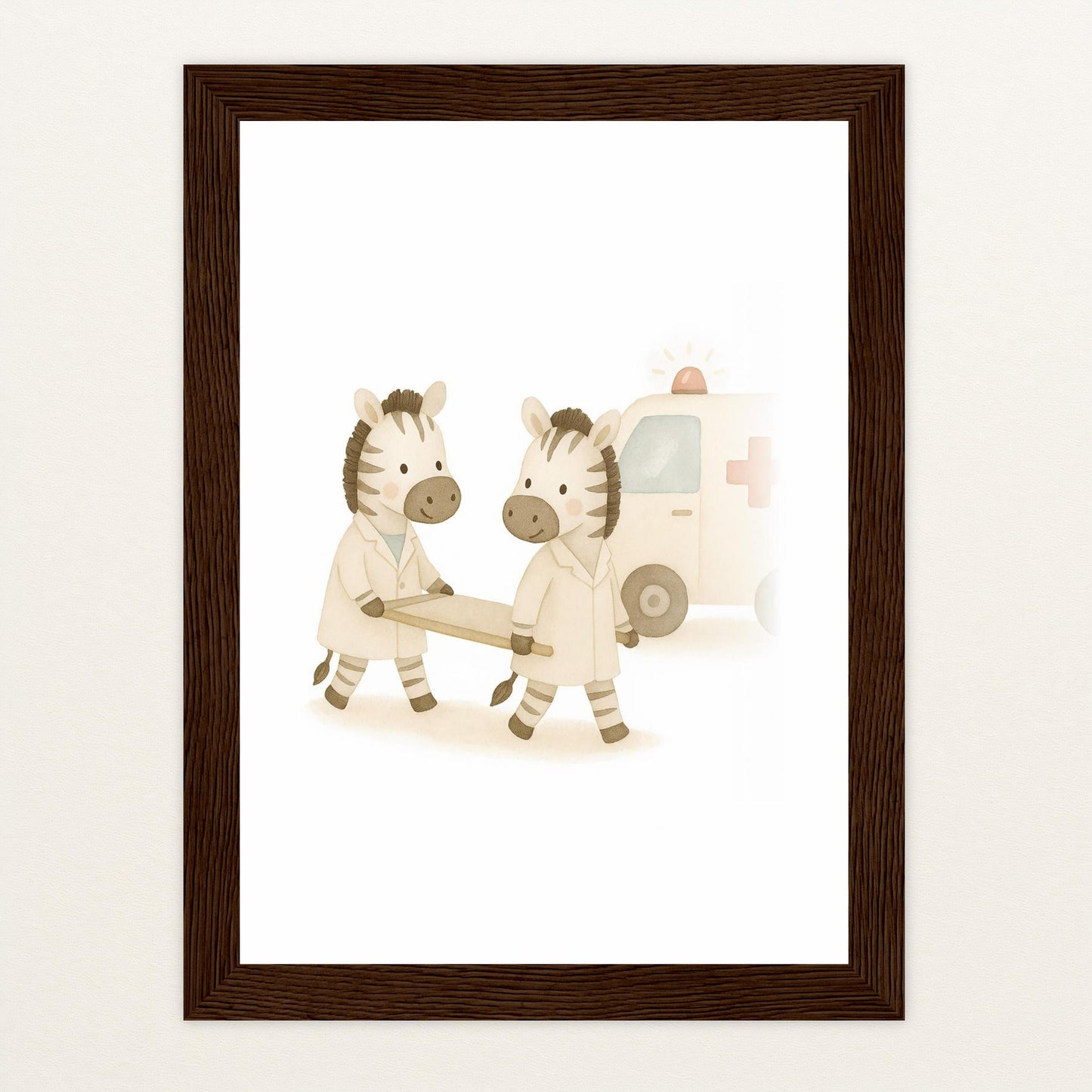 Zinni das Zebra - Motiv: "Krankenwagen" Poster mit Holzrahmen von tinylearner