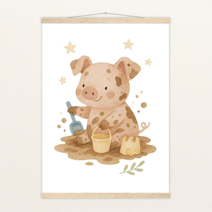 Susi das Schwein - Motiv: "Sandkasten" Poster mit Leisten von tinylearner