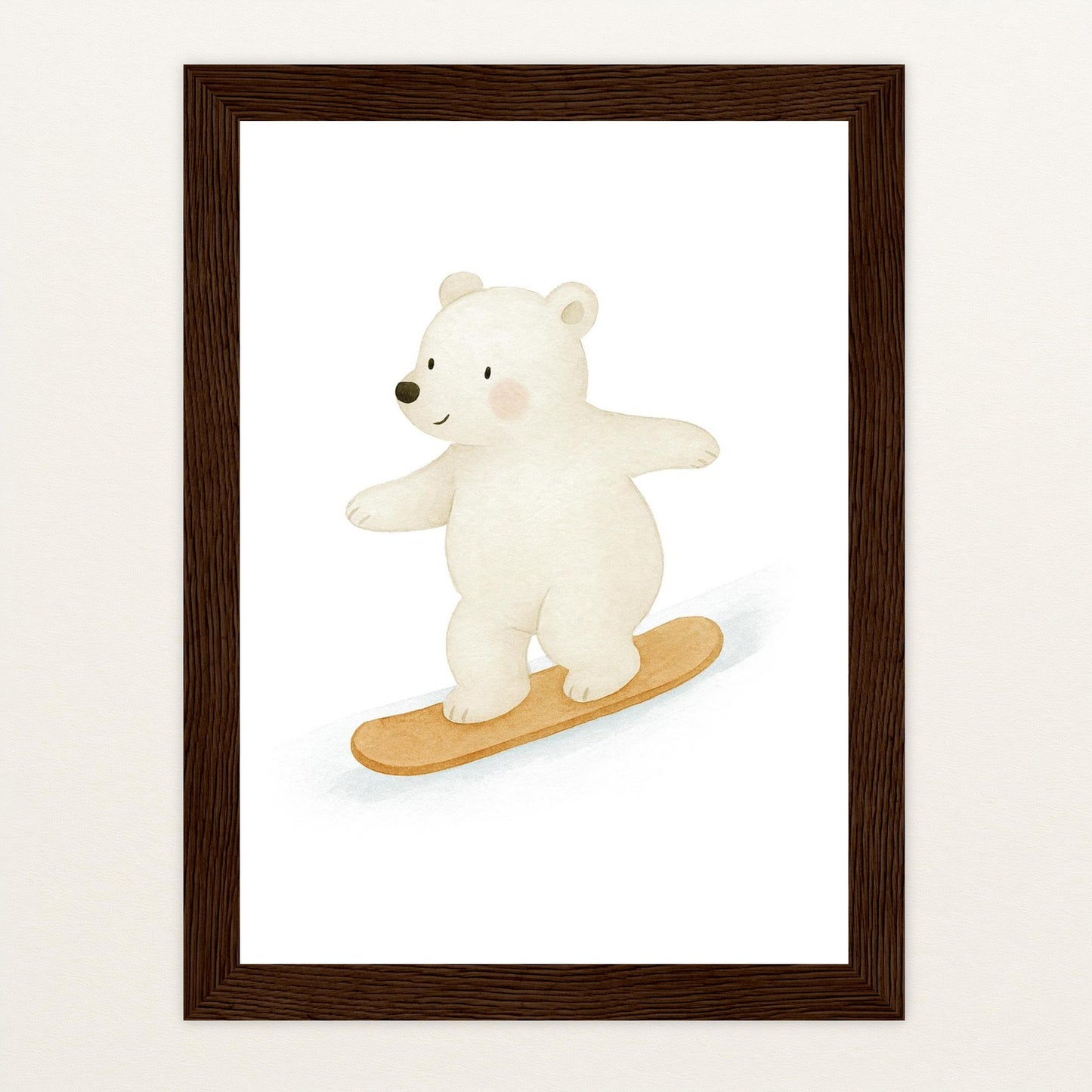 Pummel der Polarbär - Motiv: "Snowboard" Poster mit Holzrahmen von tinylearner