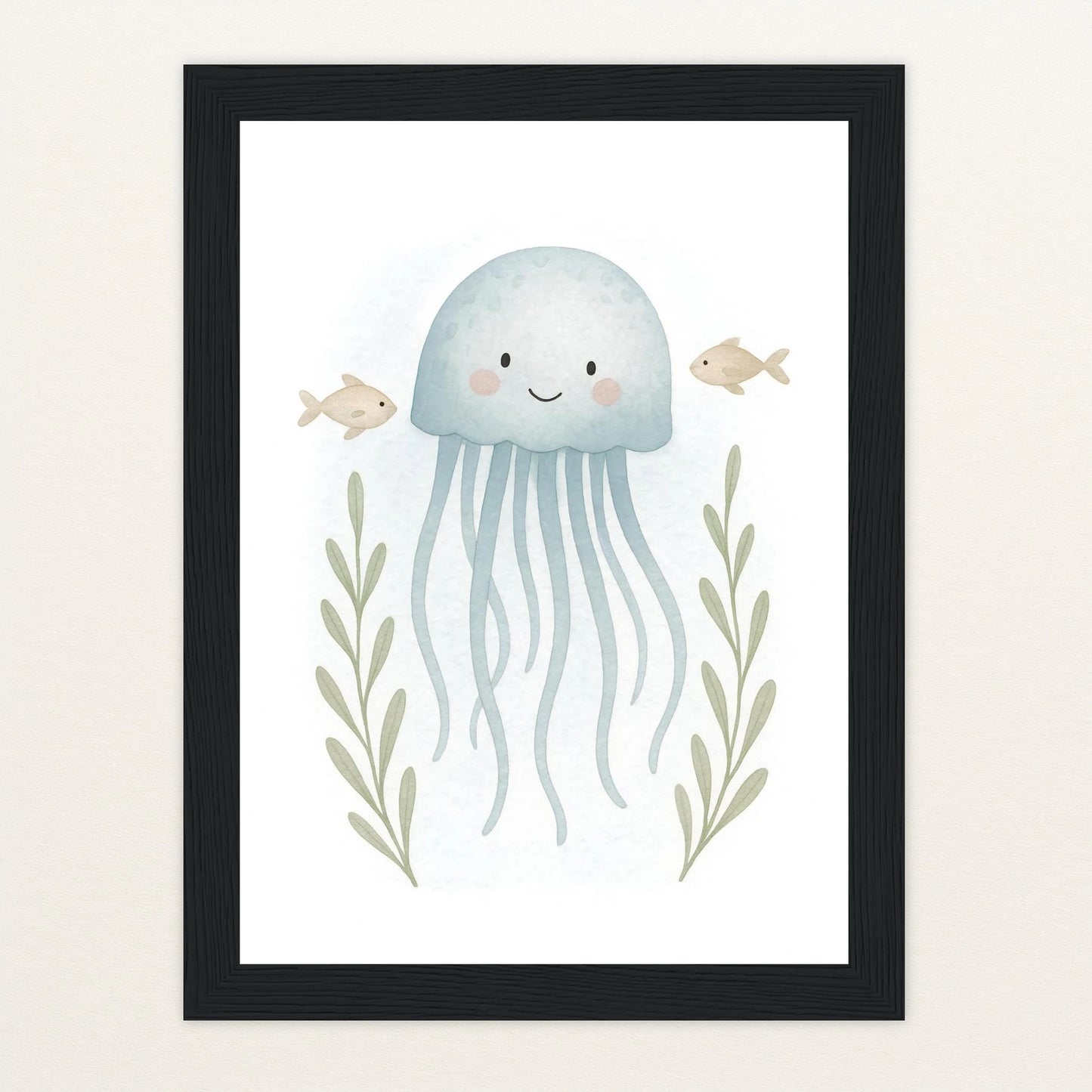 Quinn die Qualle Poster mit Holzrahmen von tinylearner