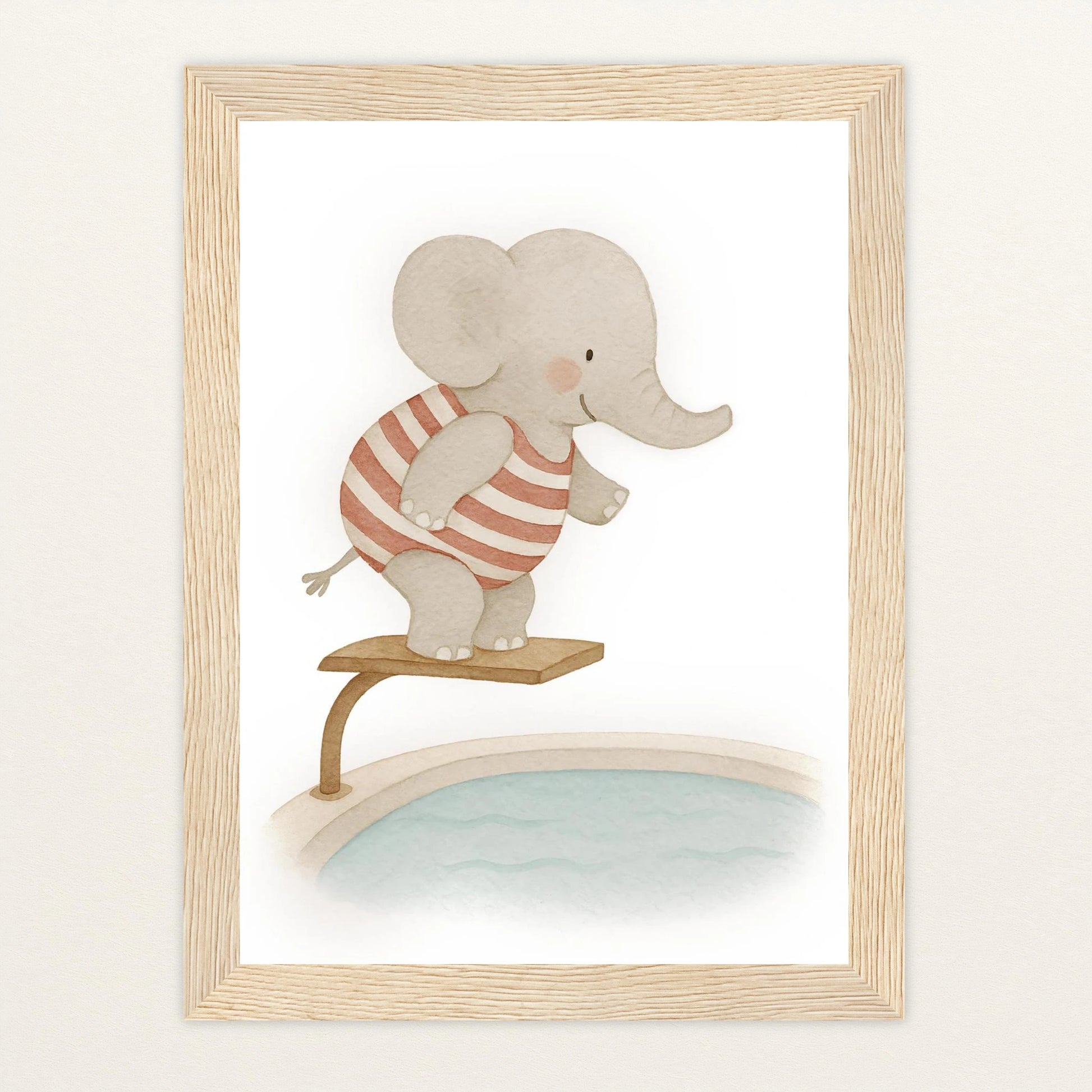Emil der Elefant - Motiv: "Pool" Poster mit Holzrahmen von tinylearner