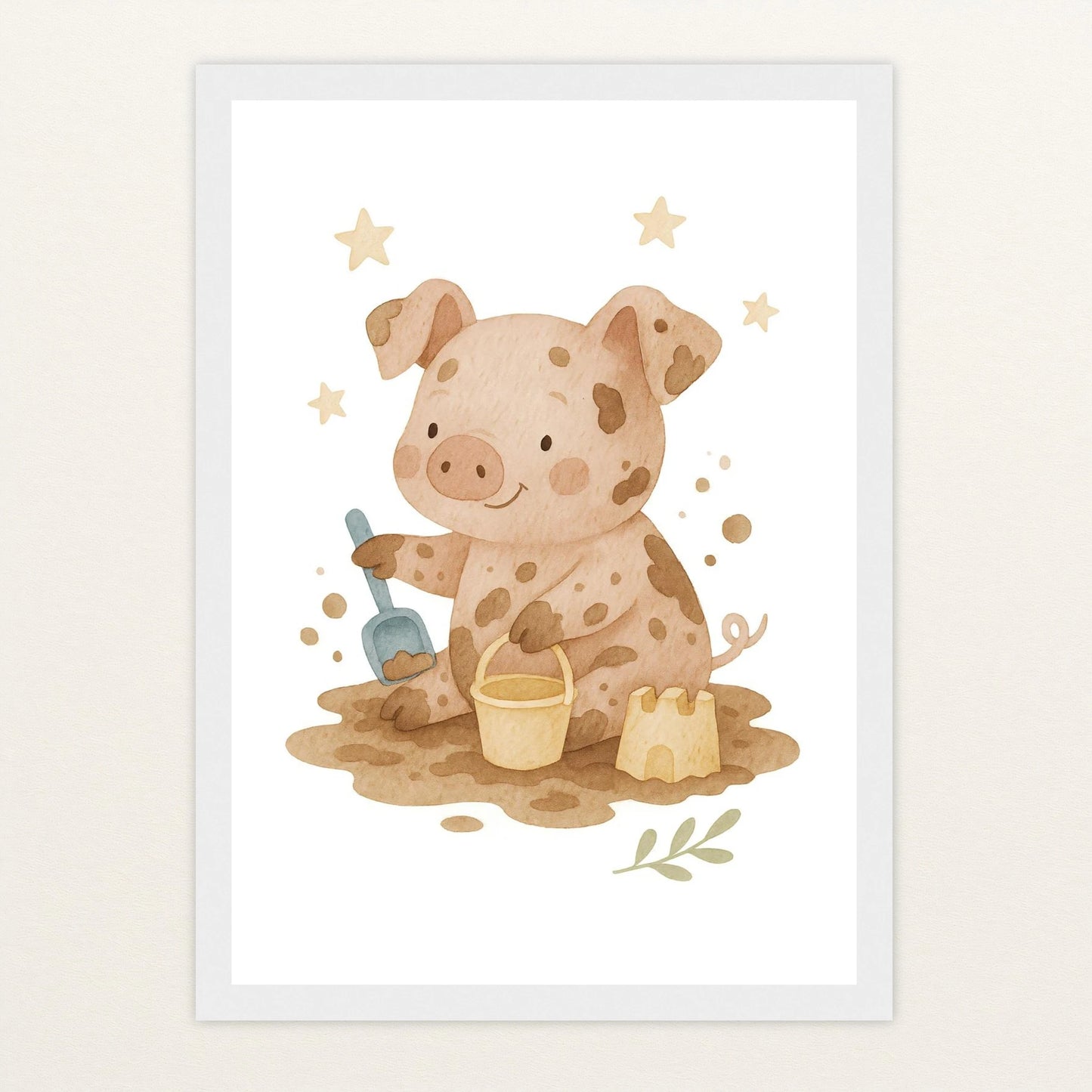 Susi das Schwein - Motiv: "Sandkasten" Poster mit Holzrahmen von tinylearner