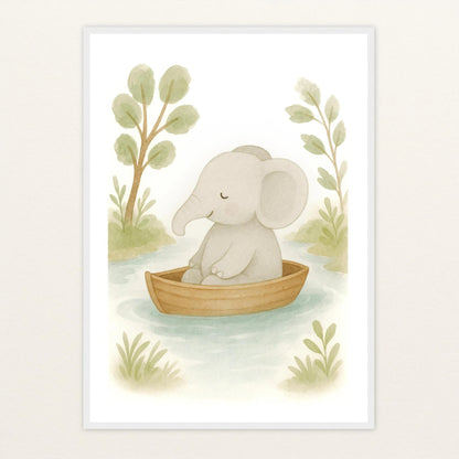 Emil der Elefant - Motiv: "Boot" Poster mit Holzrahmen von tinylearner