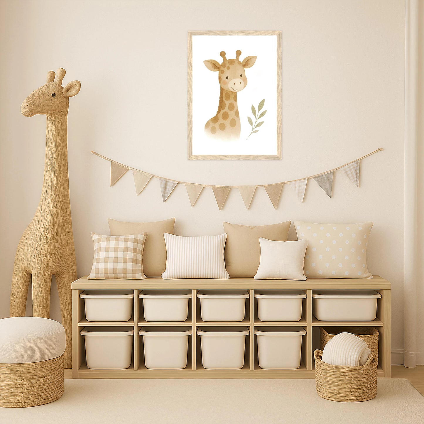 Greta die Giraffe Poster mit Holzrahmen von tinylearner