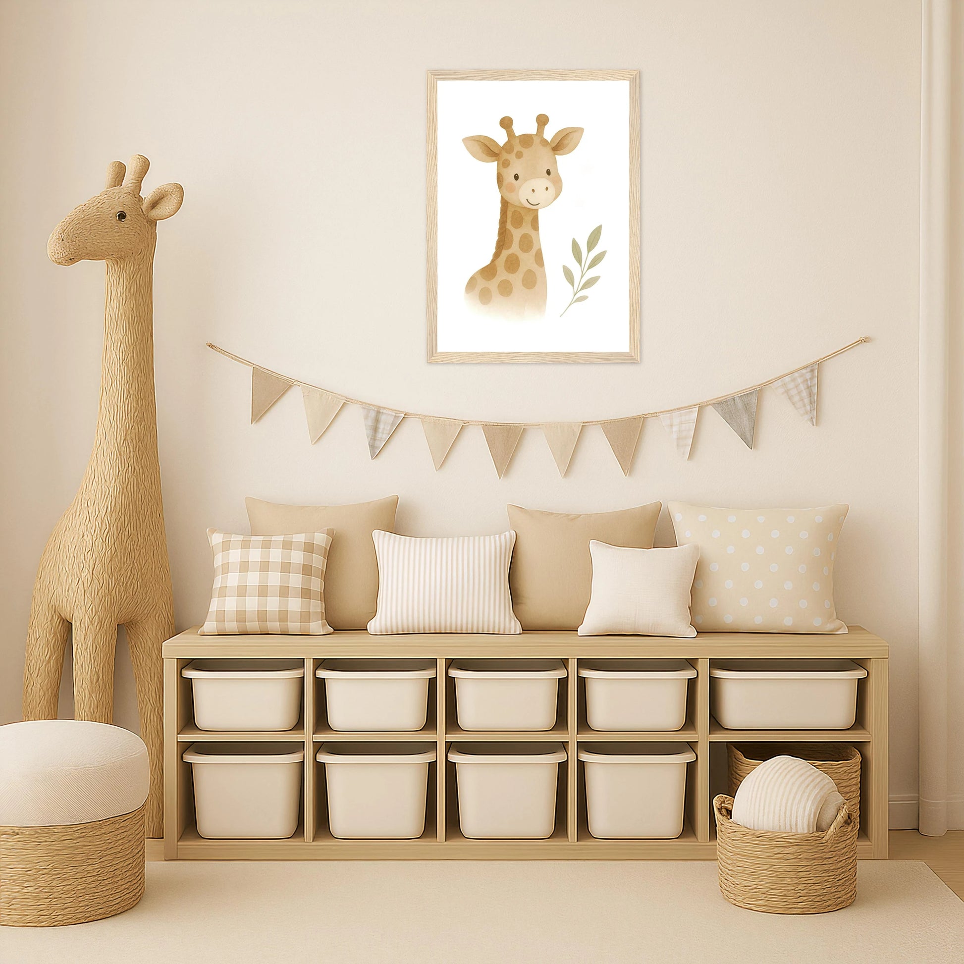 Greta die Giraffe Poster mit Holzrahmen von tinylearner