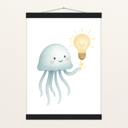 Quinn die Qualle - Motiv: "Glühbirne" Poster mit Leisten von tinylearner