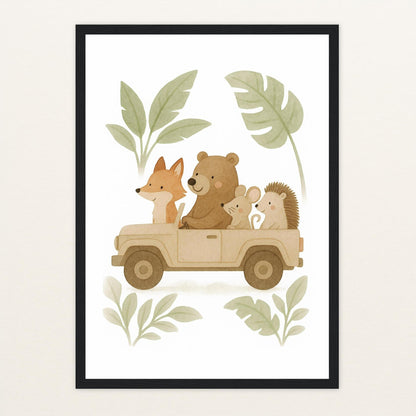 Tierfreunde - Motiv: "Safari" Poster mit Holzrahmen von tinylearner