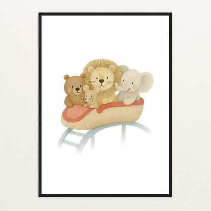 Tierfreunde - Motiv: "Achterbahn" Poster mit Holzrahmen von tinylearner