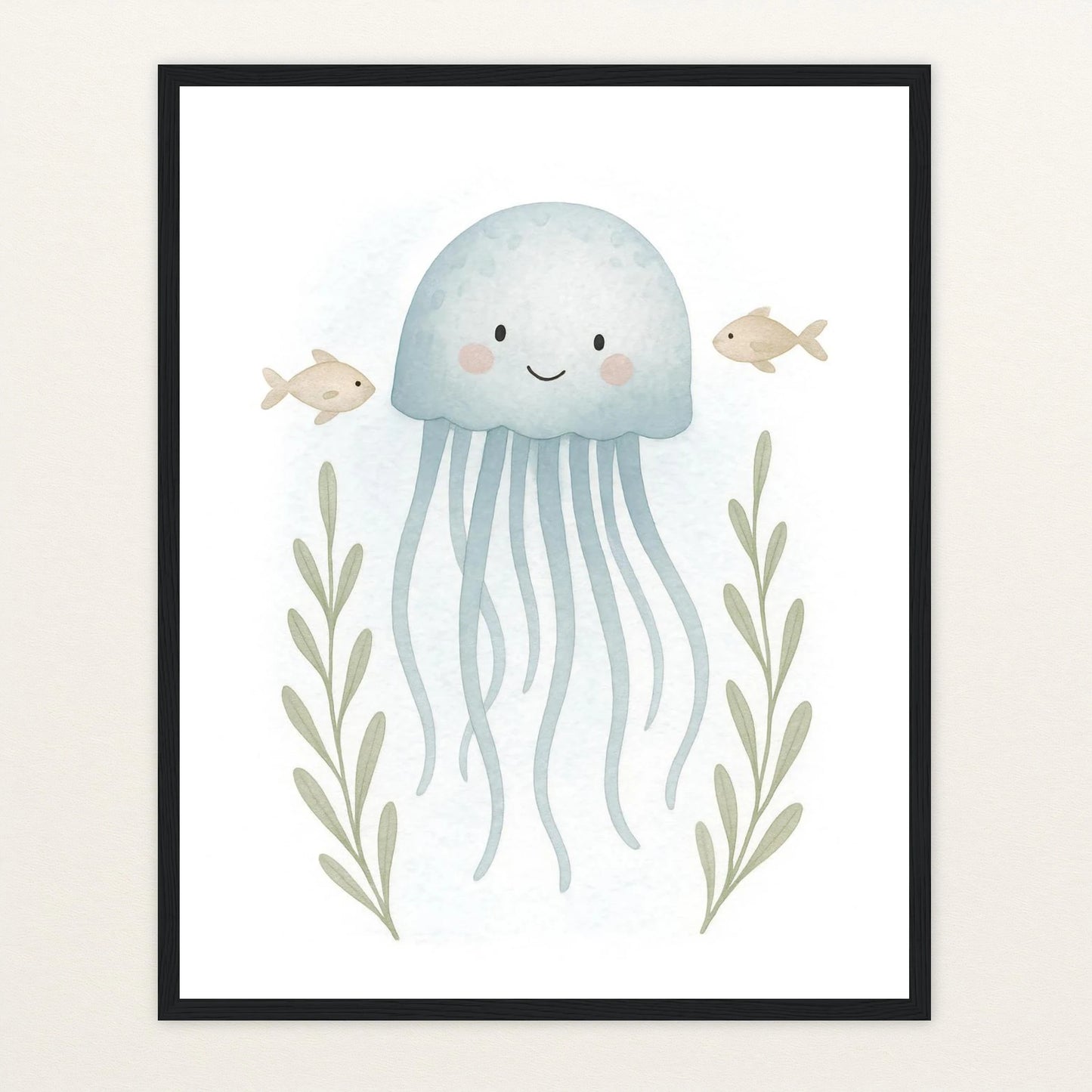 Quinn die Qualle Poster mit Holzrahmen von tinylearner