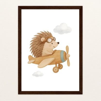Iggi der Igel - Motiv: "Flugzeug" Poster mit Holzrahmen von tinylearner