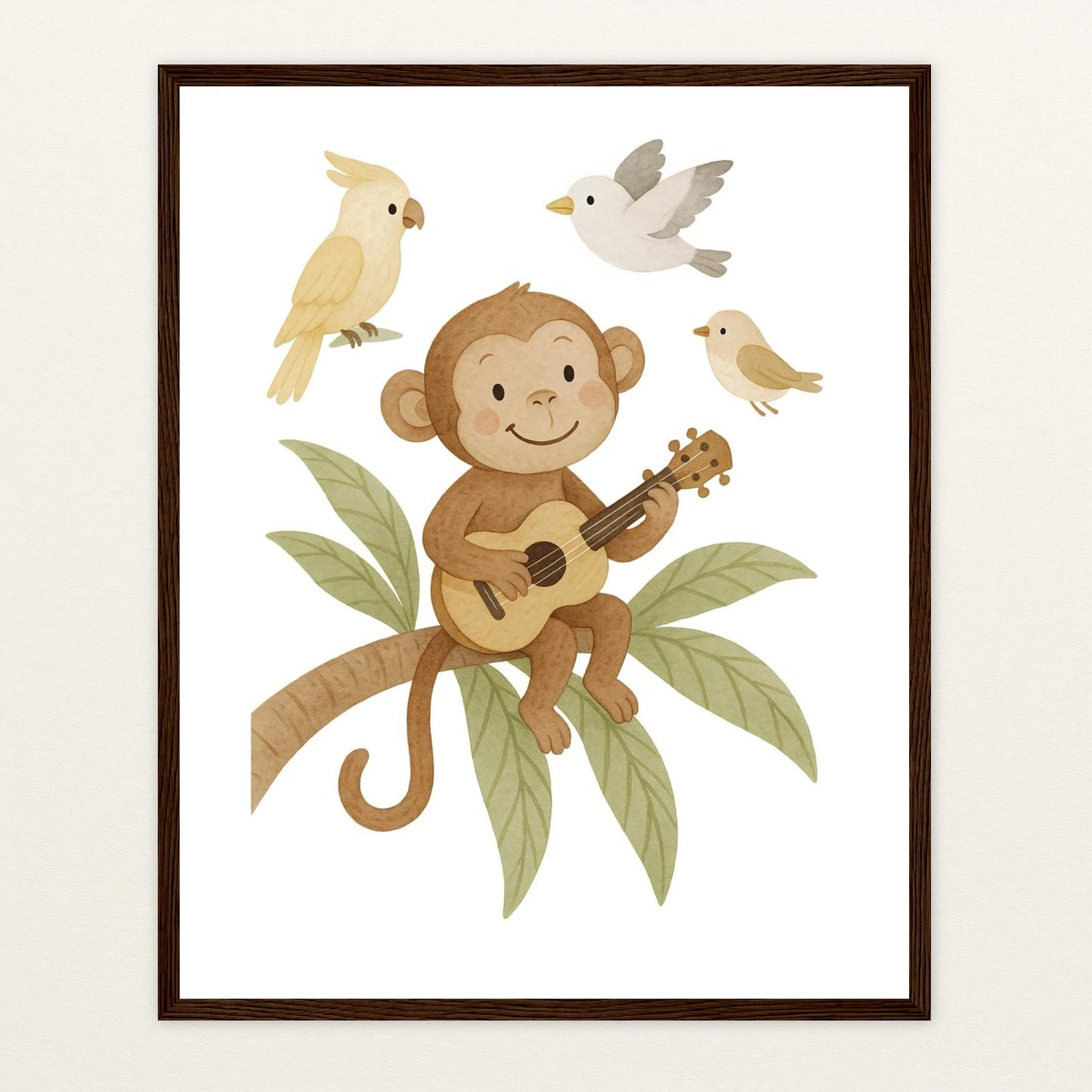 Aki der Affe - Motiv: "Ukulele" Poster mit Holzrahmen von tinylearner