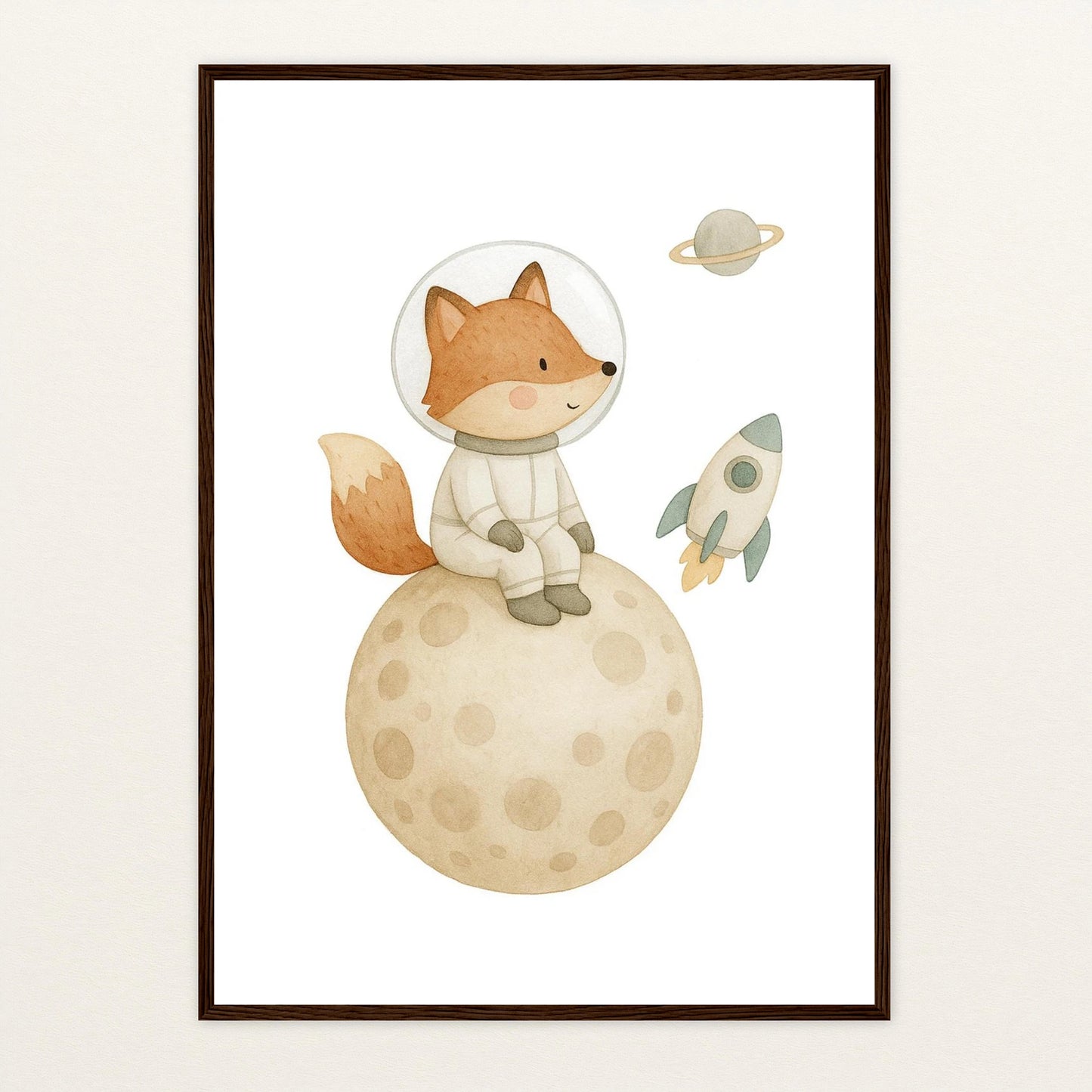 Finnegan der Fuchs - Motiv: "Astronaut" Poster mit Holzrahmen von tinylearner