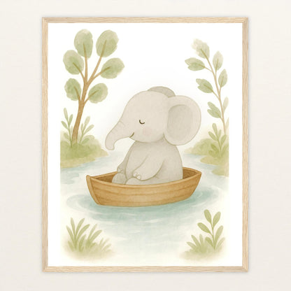 Emil der Elefant - Motiv: "Boot" Poster mit Holzrahmen von tinylearner