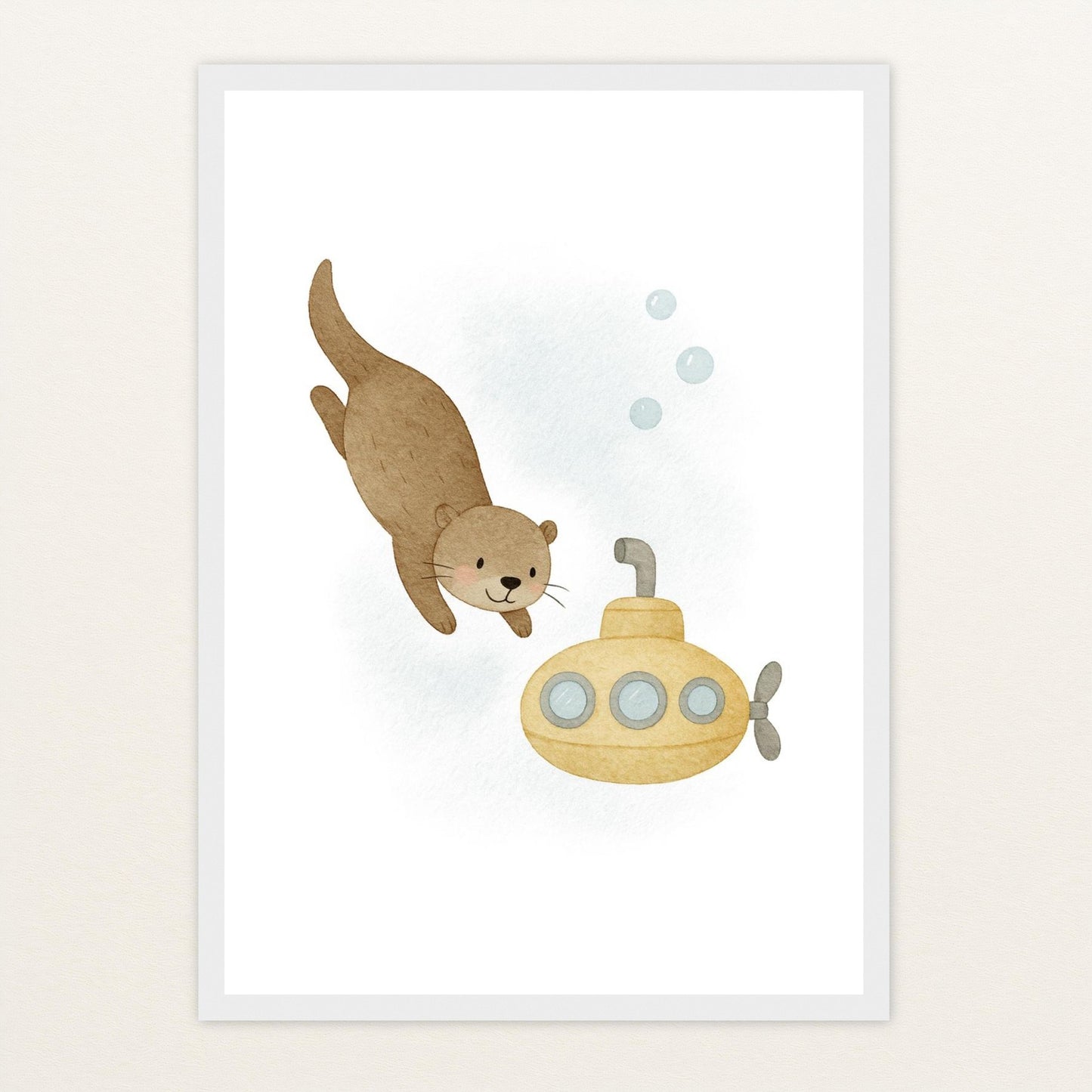 Otti der Otter - Motiv: "U-Boot" Poster mit Holzrahmen von tinylearner