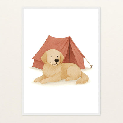 Hugo der Hund - Motiv: "Zelt" Poster mit Holzrahmen von tinylearner