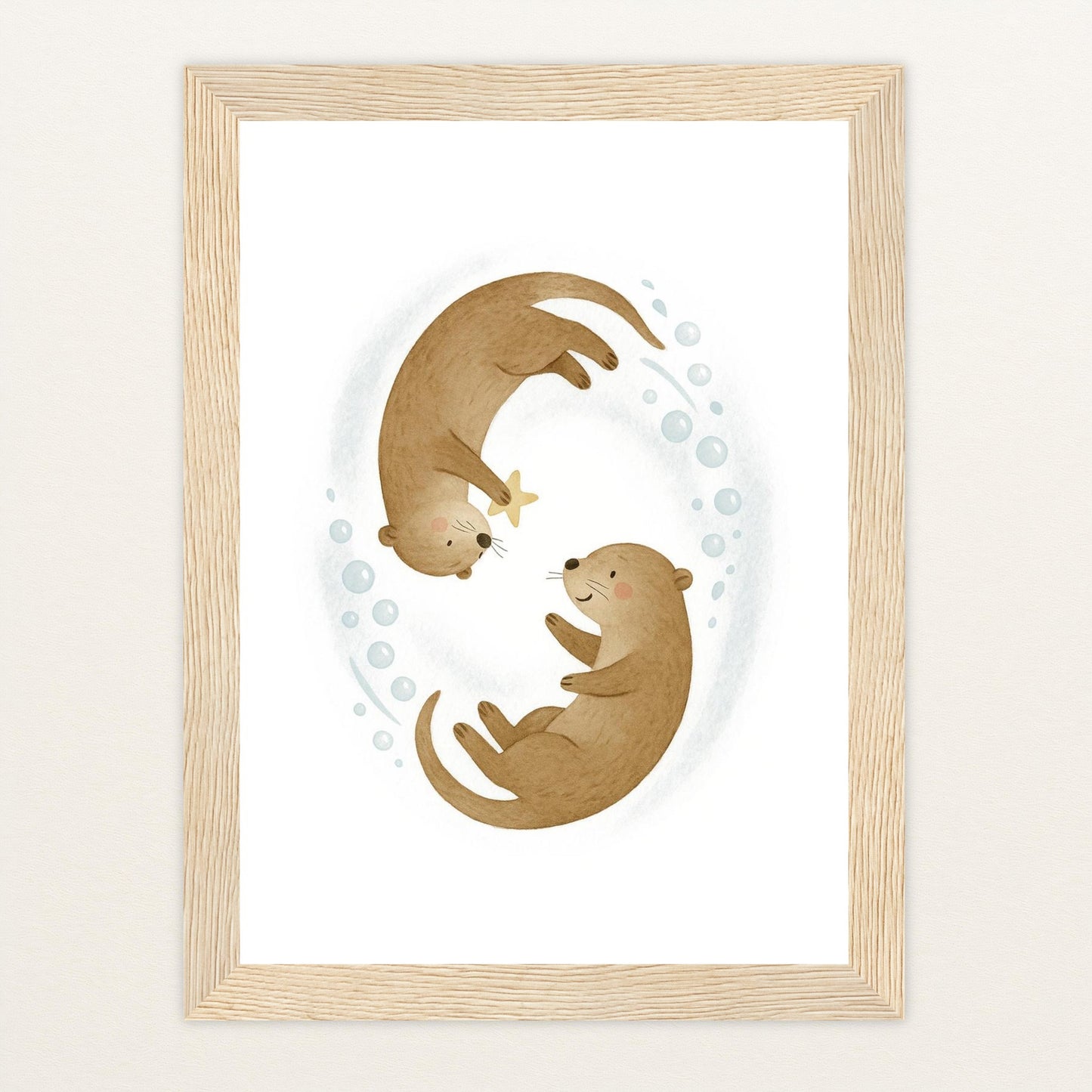 Otti der Otter - Motiv: "Stern" Poster mit Holzrahmen von tinylearner