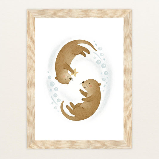 Otti der Otter - Motiv: "Stern" Poster mit Holzrahmen von tinylearner