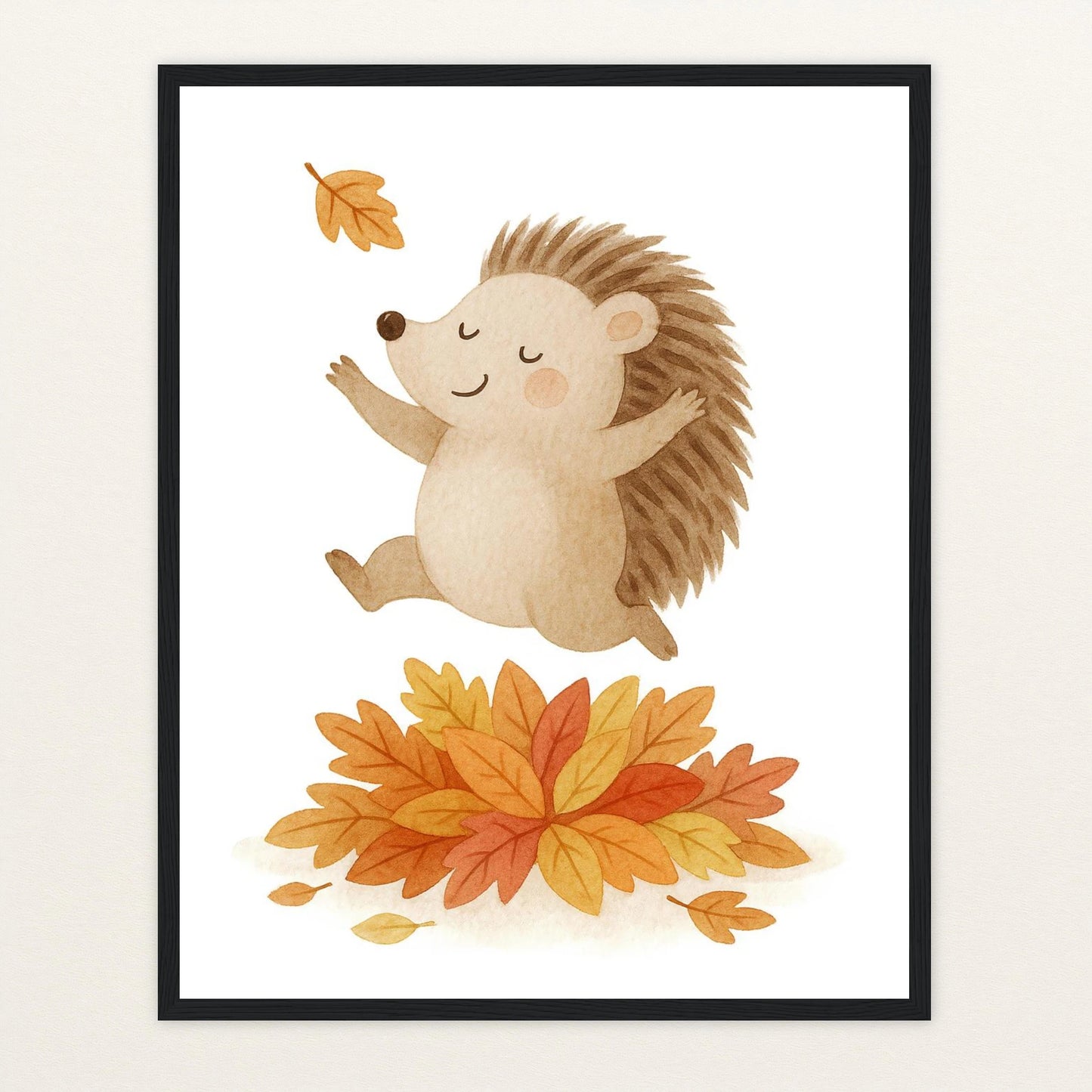 Iggi der Igel - Motiv: "Laub" Poster mit Holzrahmen von tinylearner