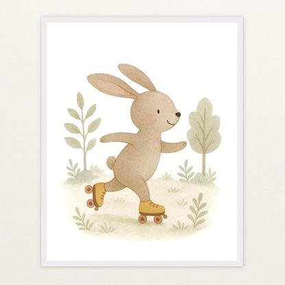 Holly der Hase - Motiv: "Rollschuhe" Poster mit Holzrahmen von tinylearner