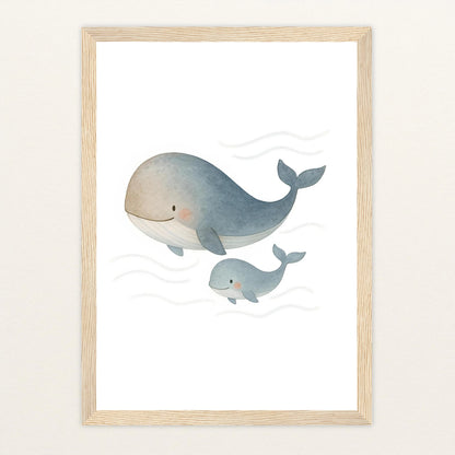 Willi der Wal - Motiv: "Familie" Poster mit Holzrahmen von tinylearner