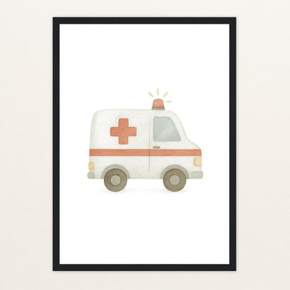 Krankenwagen Poster mit Holzrahmen von tinylearner