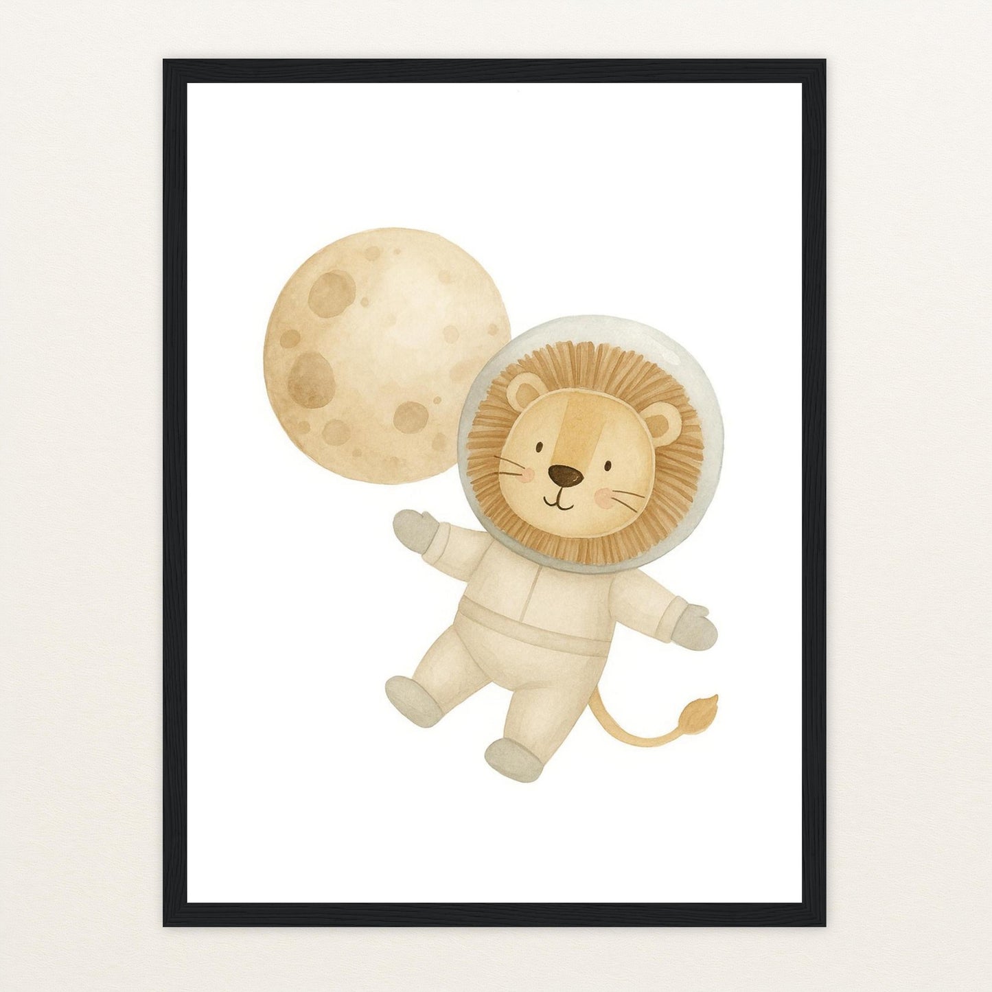 Leo der Löwe - Motiv: "Astronaut" Poster mit Holzrahmen von tinylearner