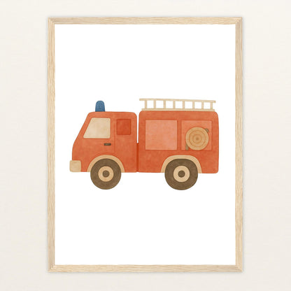 Feuerwehrauto Poster mit Holzrahmen von tinylearner