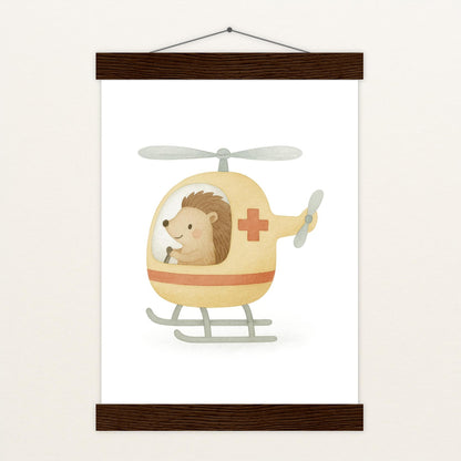 Iggi der Igel - Motiv: "Rettungshubschrauber" Poster mit Leisten von tinylearner