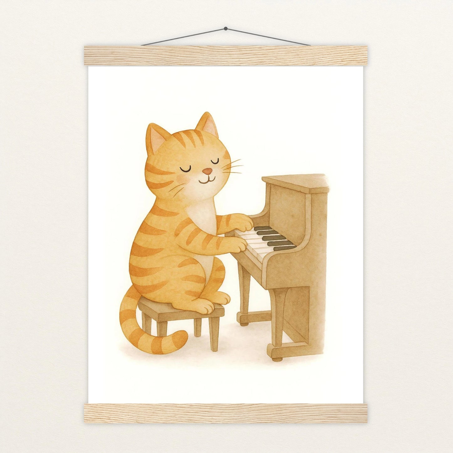 Kira die Katze - Motiv: "Klavier" Poster mit Leisten von tinylearner