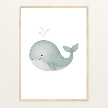 Willi der Wal Poster mit Holzrahmen von tinylearner