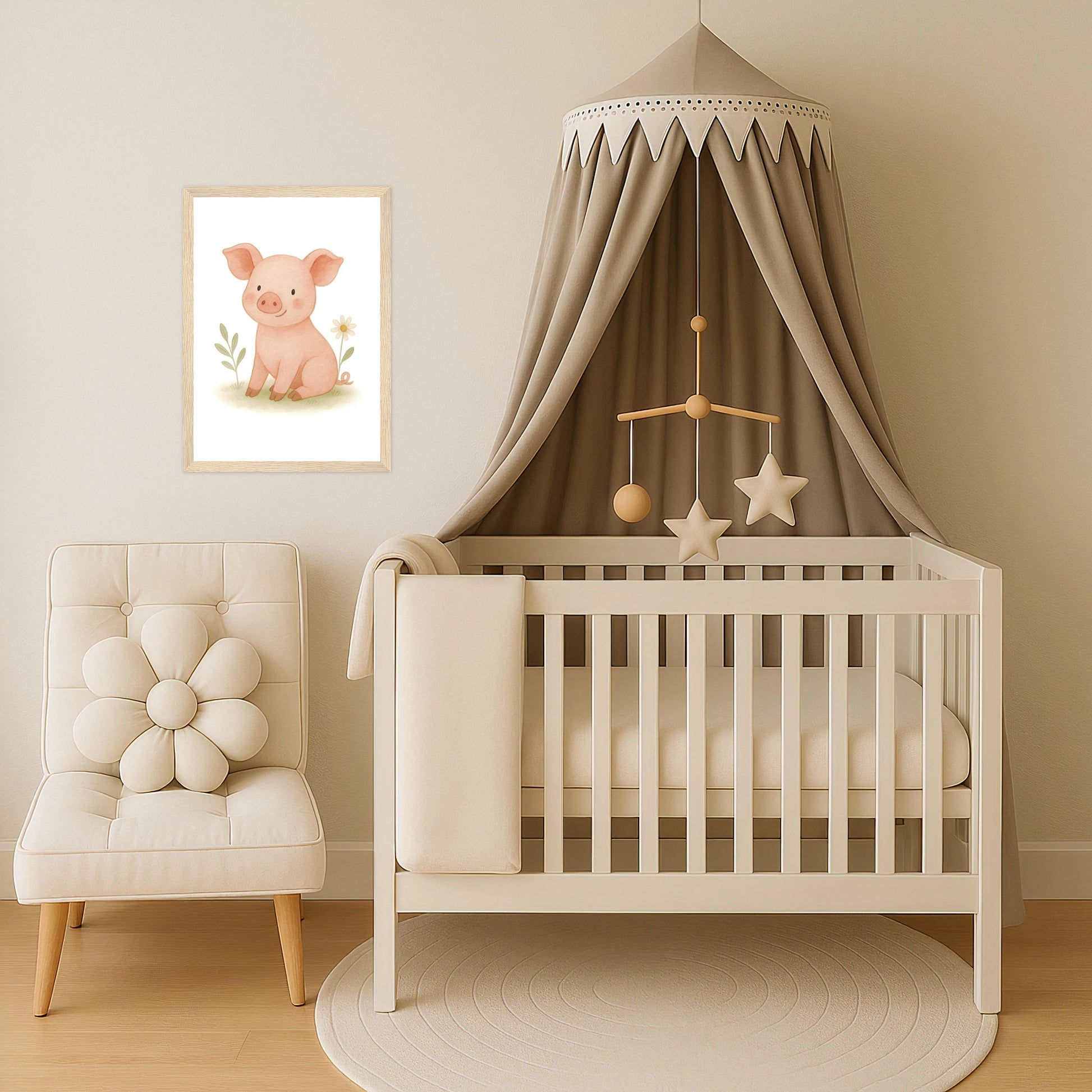 Susi das Schwein Poster mit Holzrahmen von tinylearner